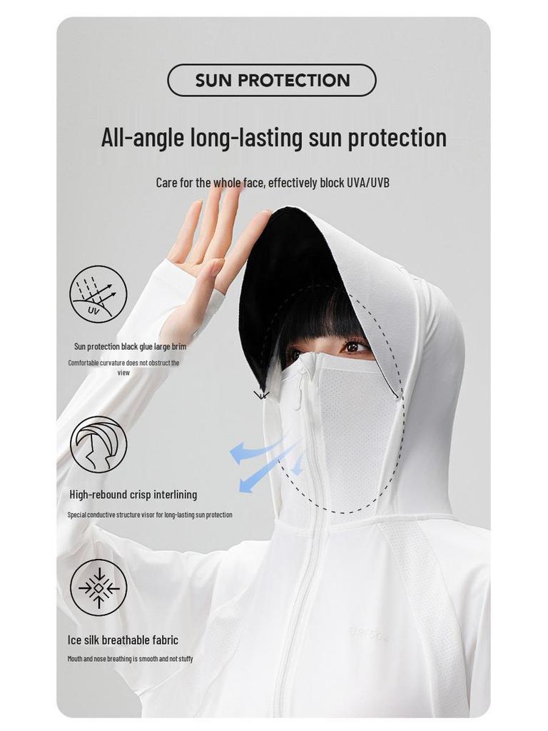 Jiao Xia Eisseide Damen Sonnenschutzkleidung: Atmungsaktiv, UV-blockierend, Schnelltrocknend, Kühlend mit großer Krempe für den Sommer.
