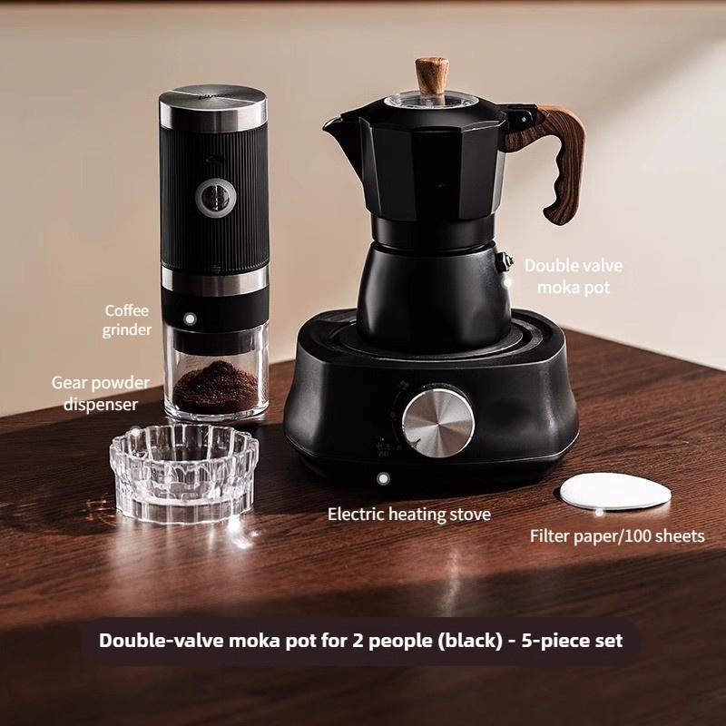 Double Valve Mocha Pot Household Small Hand Cranked Italian Coffee Machine Outdoor Electric Stove Coffee Pot Set