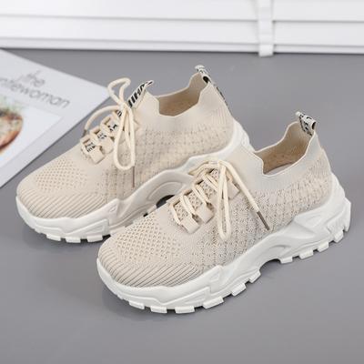 2025 New Casual Sports Shoes Casual Single Shoes Dad Shoes Women's Flying Woven Lace-up Simple Breathable Fashion Shoes