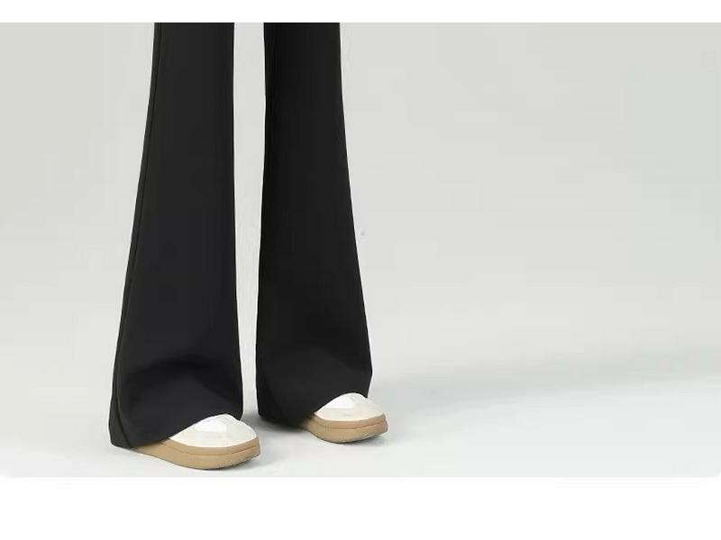 Women's Black Micro Flare Pants - 2025 Spring Collection, High Waist Elastic Slimming Fit, Drapey Suit Style
