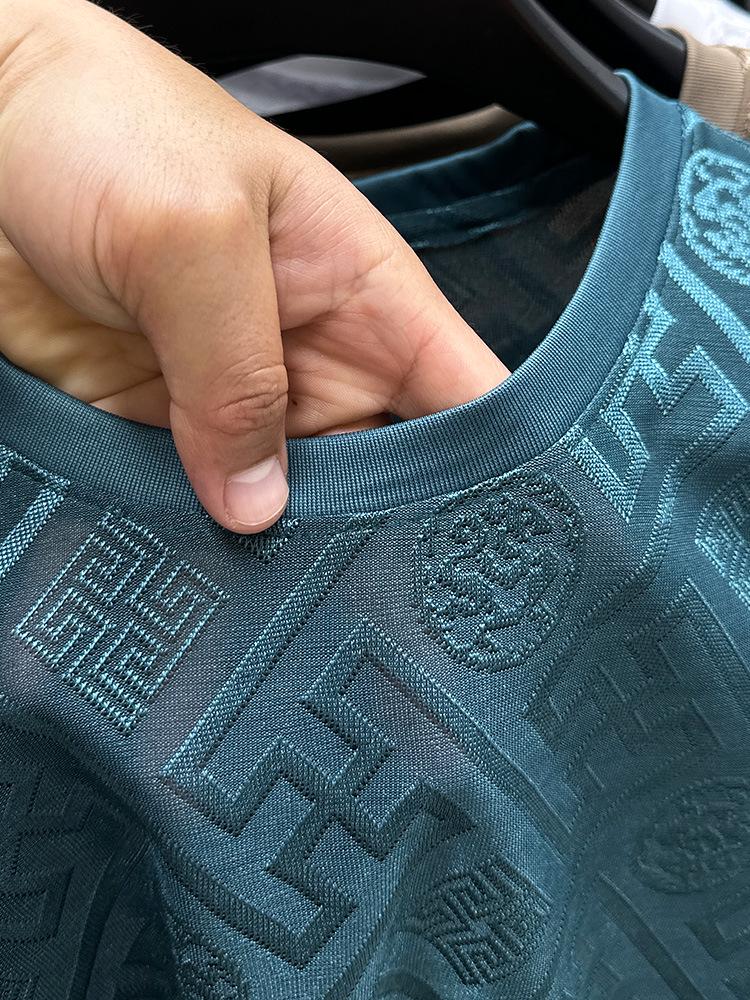 Men’s 2024 Summer Ice Silk Printed Round Neck T-Shirt