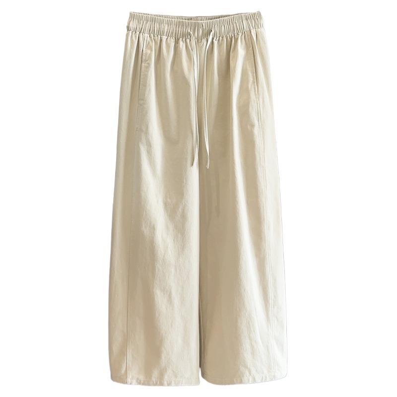 Small nine-point casual pants women's autumn new loose and thin elastic waist straight-leg pants solid color wide-leg pants