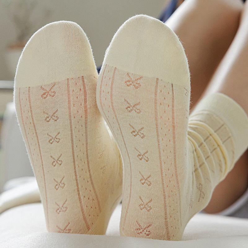 Korean Style Women Socks Cute Bow Lolita Sweet Girls Kawaii Middle Tube Socks Hollow Out Mesh Breathable Solid Color Long Socks