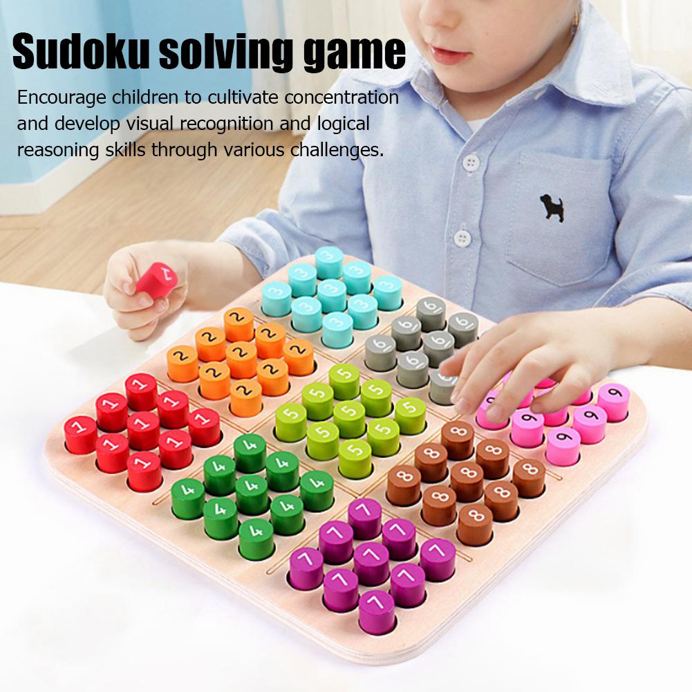 9×9 Wooden Sudoku Puzzle Board Game Dual-Sided Color & Number Logic Game 48 Progressive Puzzles With Answer Key