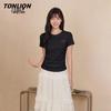 TonLion Damen Slim Fit T-Shirt mit Falten und kurzen Ärmeln