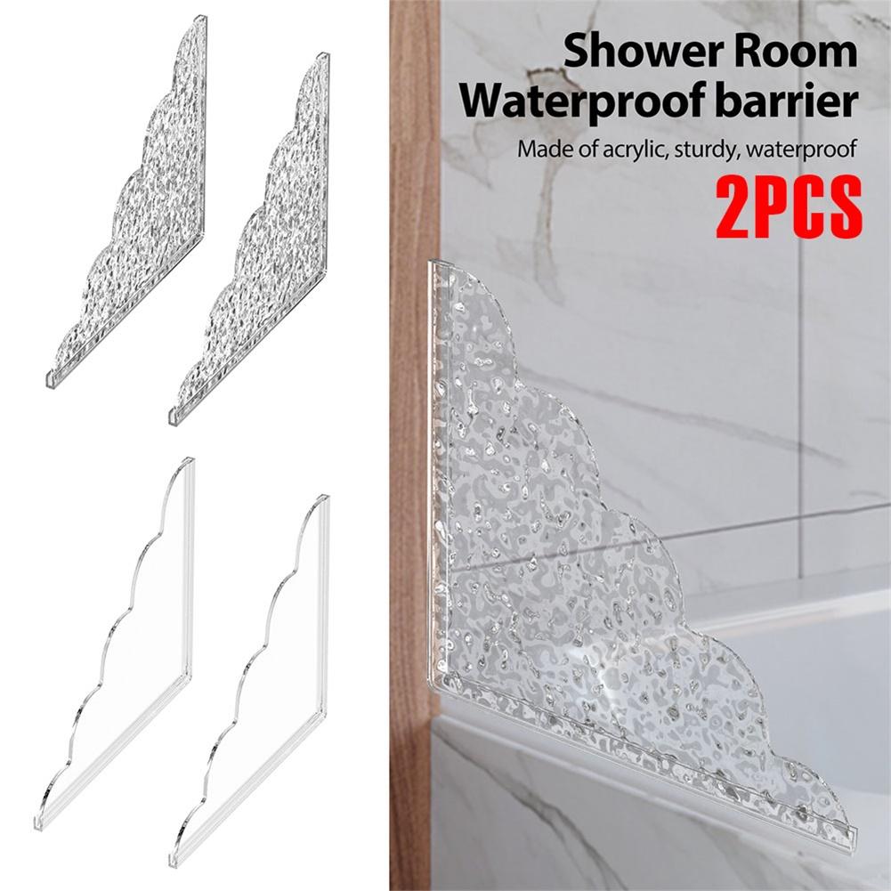 2 Piece Acrylic Shower Spatter Guard Set with Silicone Backing for Splash Reduction In Residential and Commercial Bathrooms