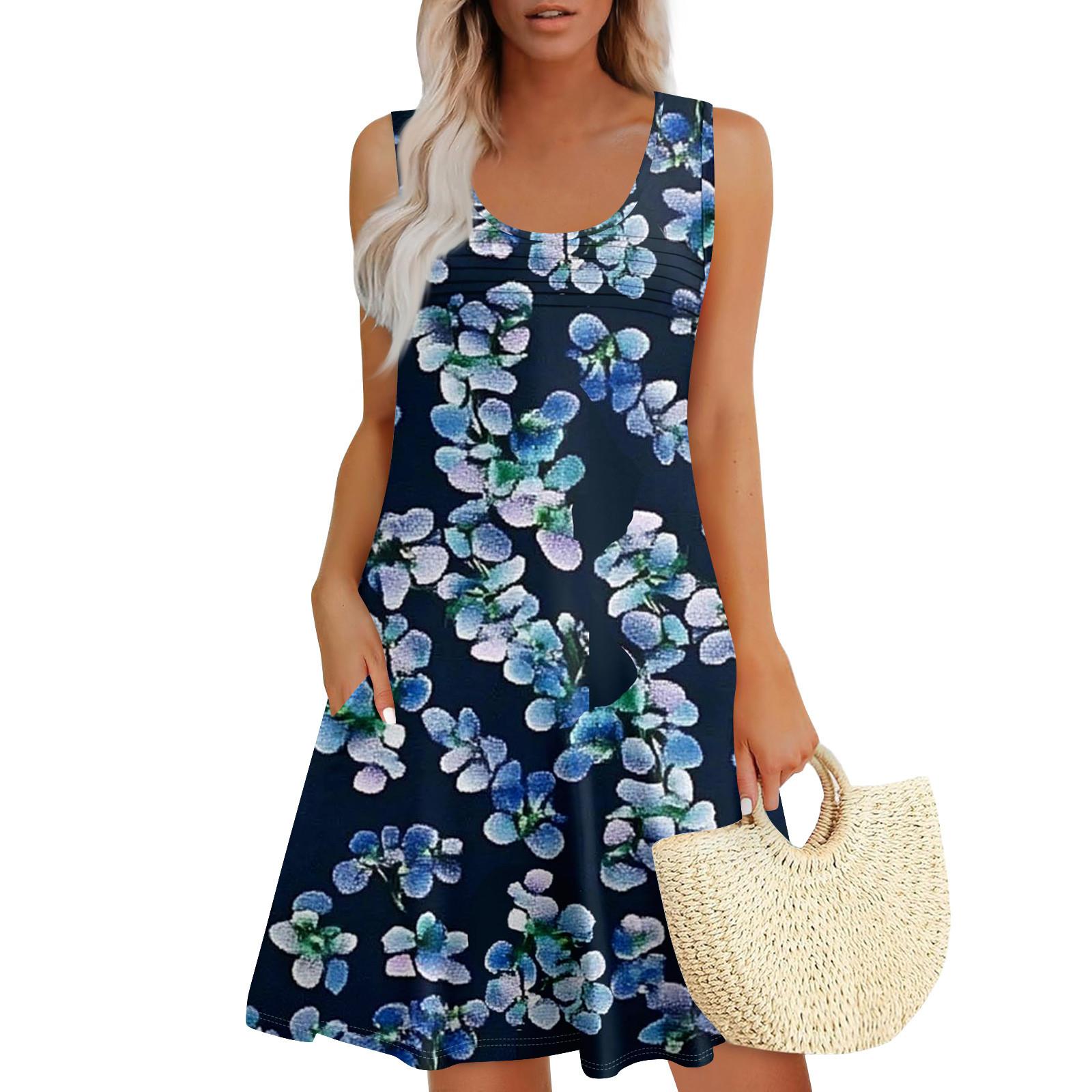 

Женские летние платья, свободные сарафаны без рукавов с U-образным вырезом и карманами L