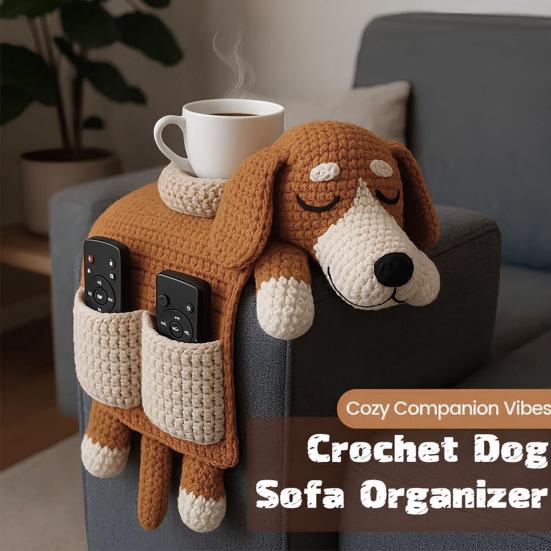 Sofa Aufbewahrungstasche Weiche Wolle Hundeform Handgewebtes Wollkissen mit integriertem Getränkehalter Winter Sofa Zubehör