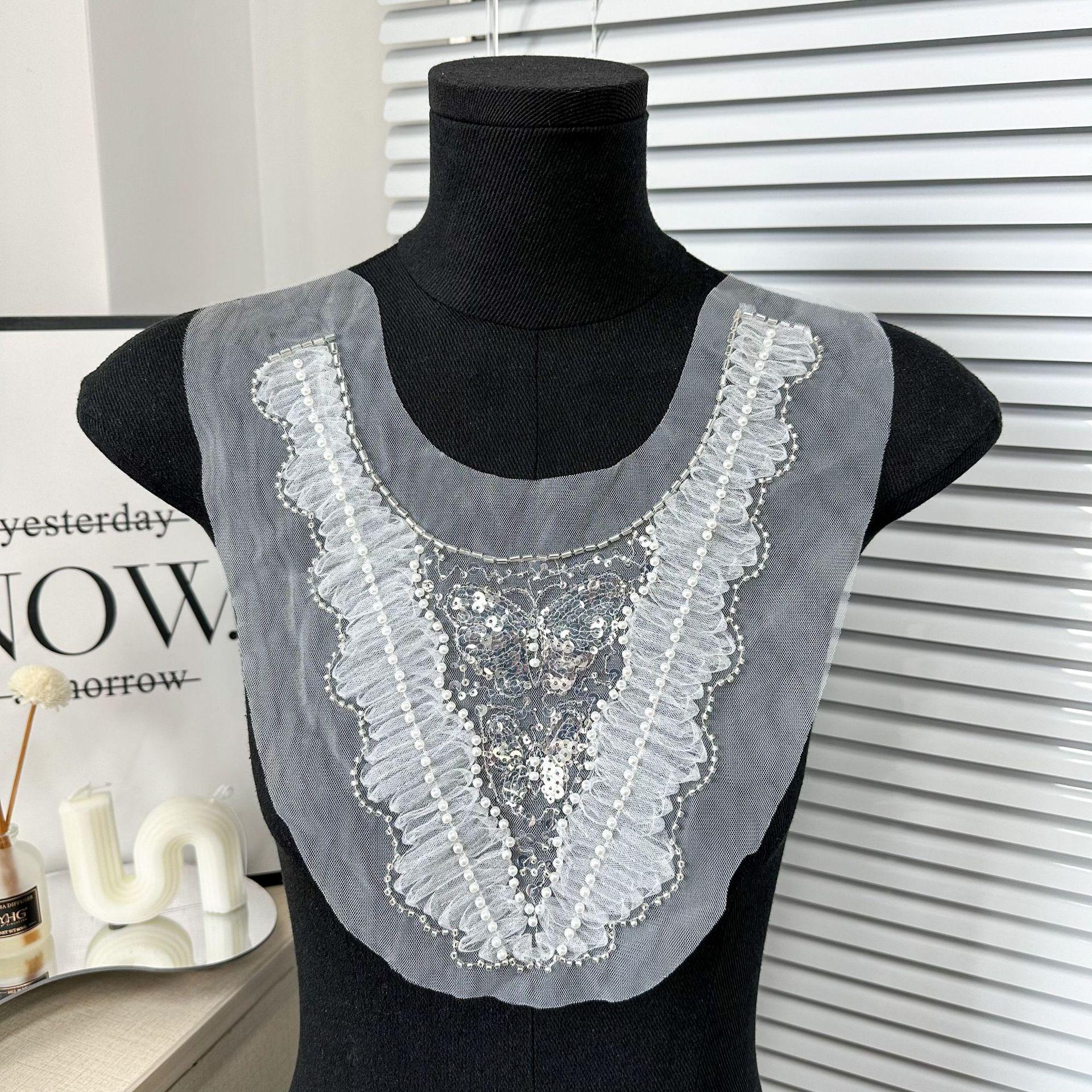 

White Mesh Hollow Lace Bead Cloth Sticker Clothing Dress Dress Wedding Dress Decoration Front Collar Cloth Sticker Accessories 7141