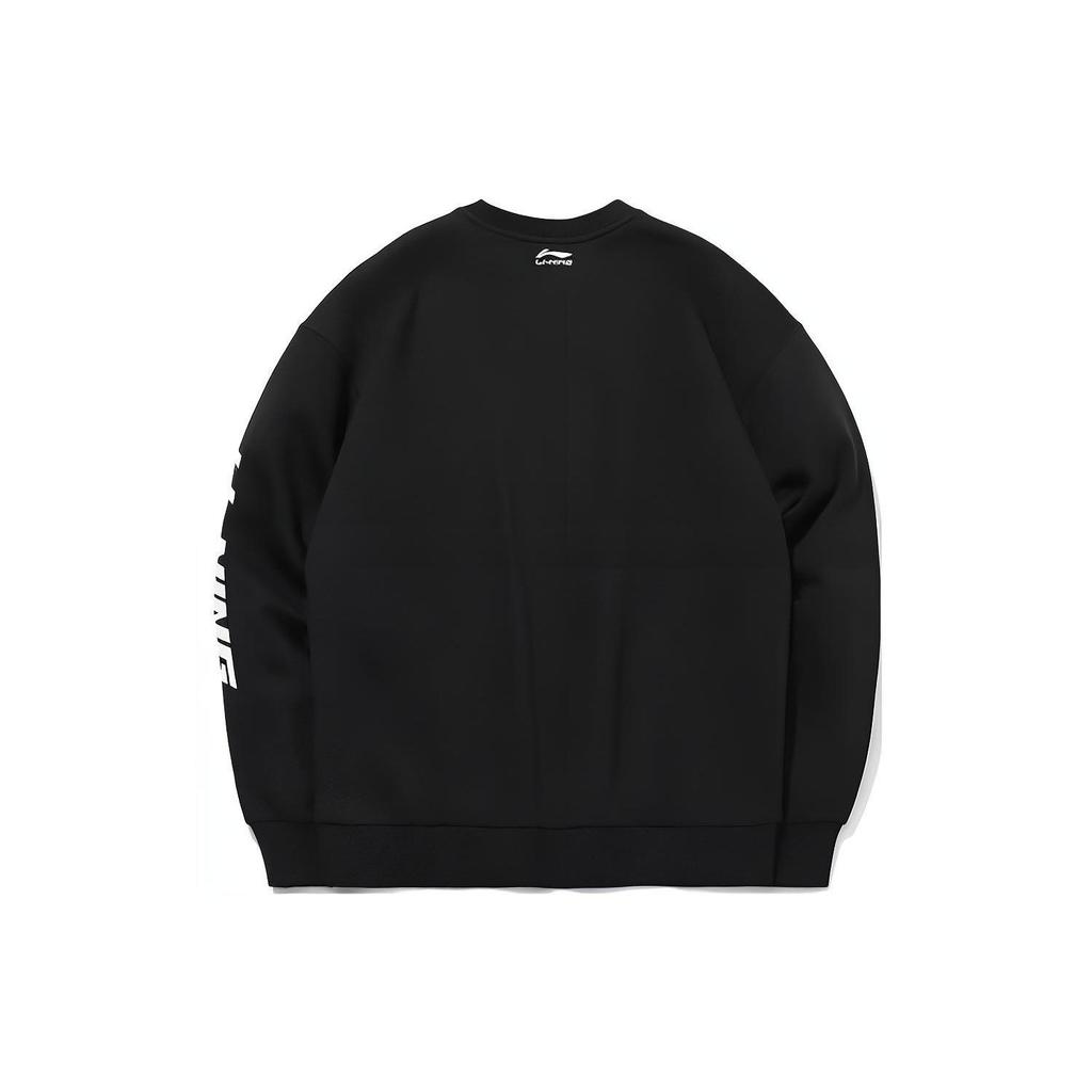 Li-Ning Embroidered Logo Loose Fleece Crew Neck Sweatshirt Men Tops Black AWDQD27-3