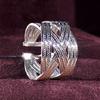 Huitan Metal  Color Wide Band Cross Rings Opening Adjustable Rings for Women Daily Wear Modern Fashion Girls Accessories