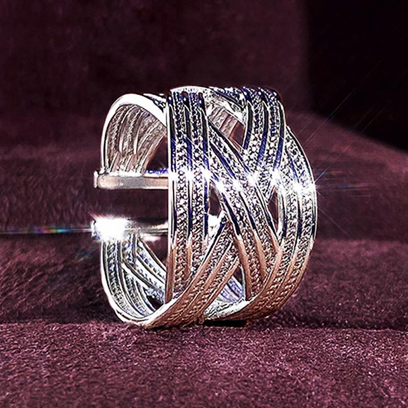 Huitan Metal  Color Wide Band Cross Rings Opening Adjustable Rings for Women Daily Wear Modern Fashion Girls Accessories
