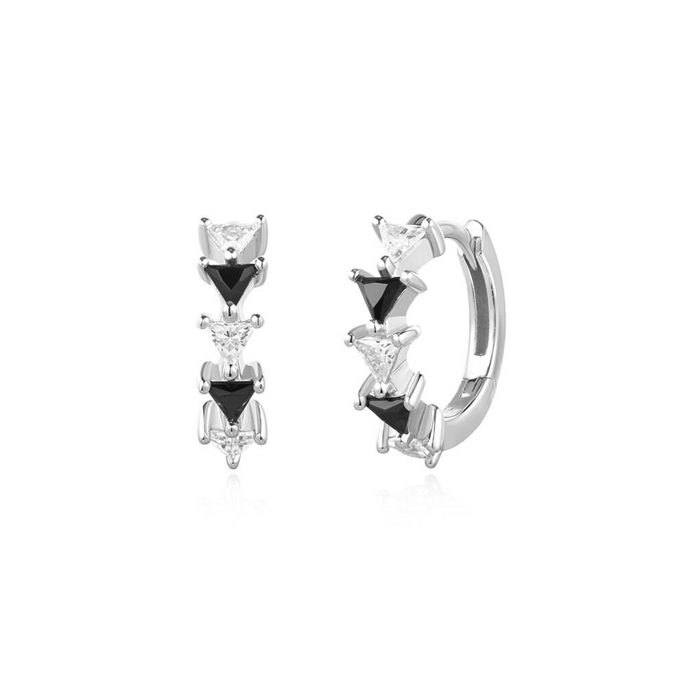 [Worn by STAYC Sieun and Nmix Kyujin] Black and White Triangle 925 Silver Ring Earrings E059-13H