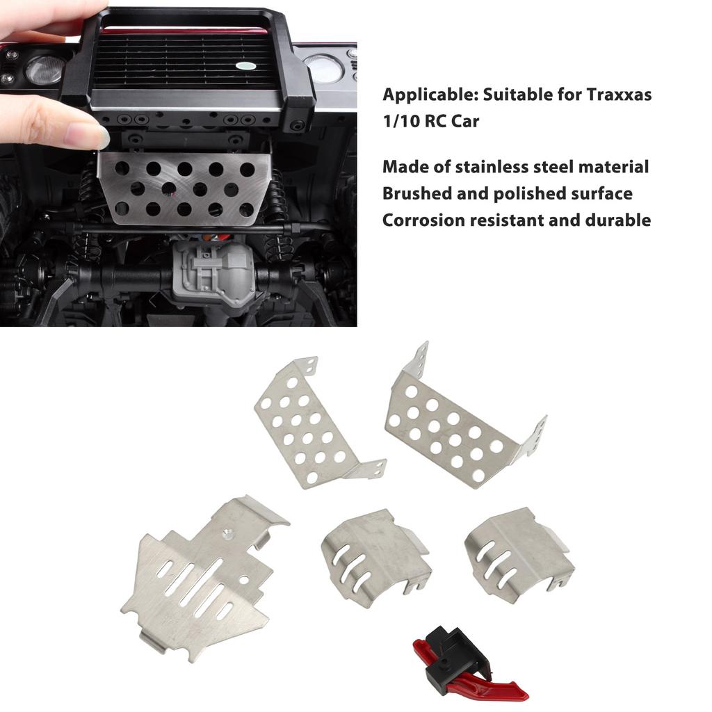 6pcs RC Car Chassis Armor ESC Reset Switch Stainless Steel RC Armor Chassis Guard Plate for Traxxas 1/10 RC Car