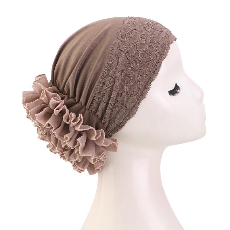 New large flowers Lace Head Scarf Turban Hat For Women Elegant Soft Lightweight Ruffle Design Multicolor Chemo Headwear
