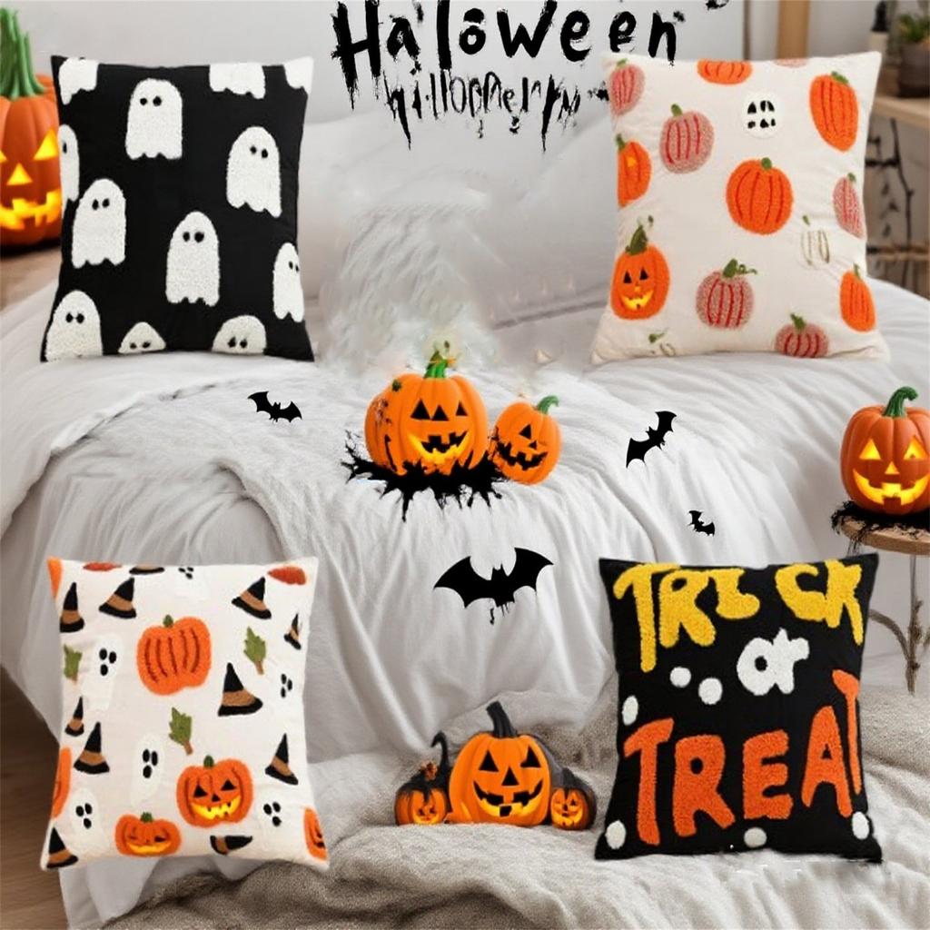 Halloween Pillow Cover, Halloween Embroidery Pillowcase, Thanksgiving Family Party Pumpkin  Decoration Pillowcase, Cushion Cover