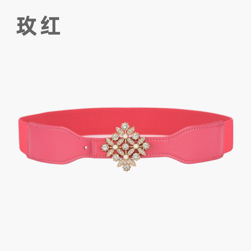 Rhombus Elastic Decorative Belt Women'S Elastic Pearl Inlaid Dress Belt With Skirt Waist