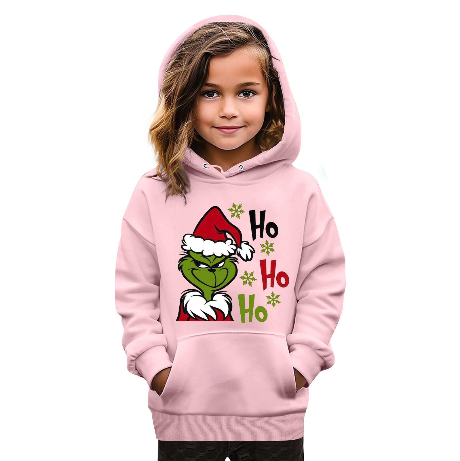 

Рождественская детская толстовка с длинным рукавом, легкая повседневная толстовка с капюшоном, свободная, удобная детская толстовка 120 розовый