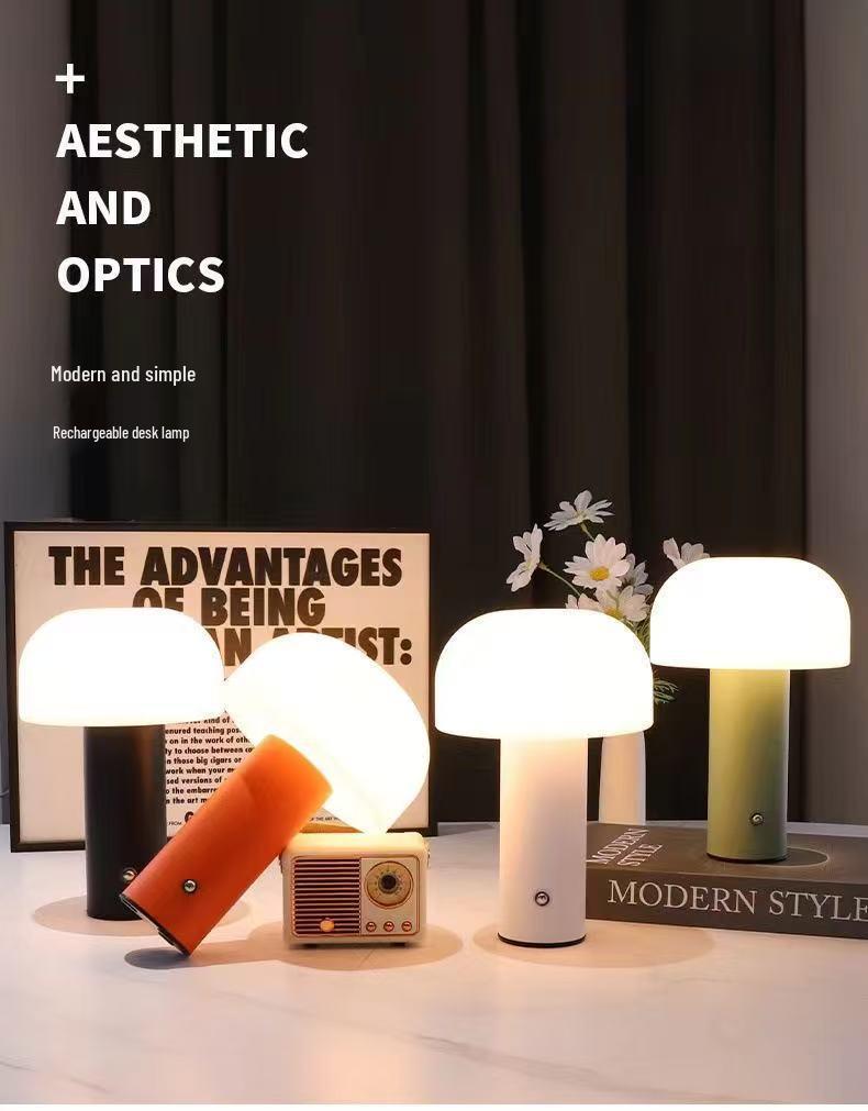 Grzybkowa lampka dotykowa w stylu nordyckim z ładowaniem USB i trójkolorowym ściemnianiem do atmosfery sypialni