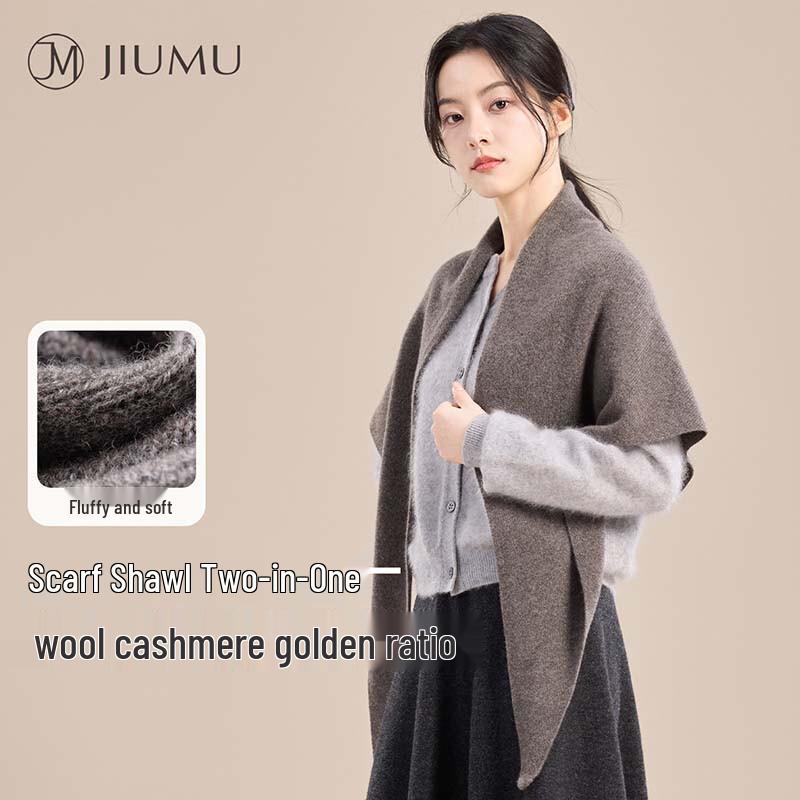 JIUMU Women s Knitted Wool Blend Triangular Scarf Shawl One Size