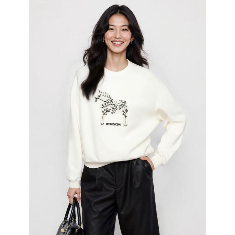 Basic House Women's Cartoon Embroidery Crew Neck Sweatshirt