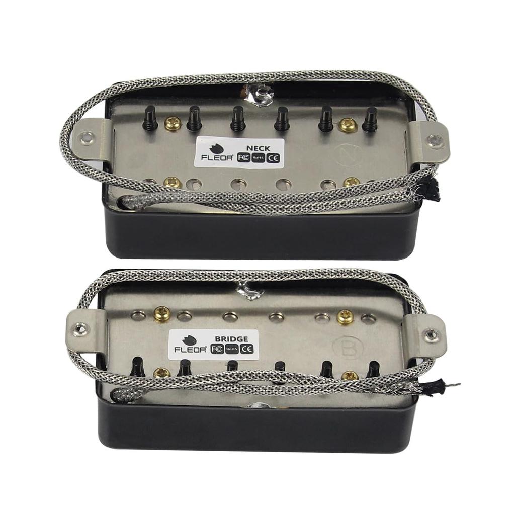 FLEOR Alnico5 Guitar Humbucker Pickup Set Black Bridge Neck Compatible with LP Style Guitars &