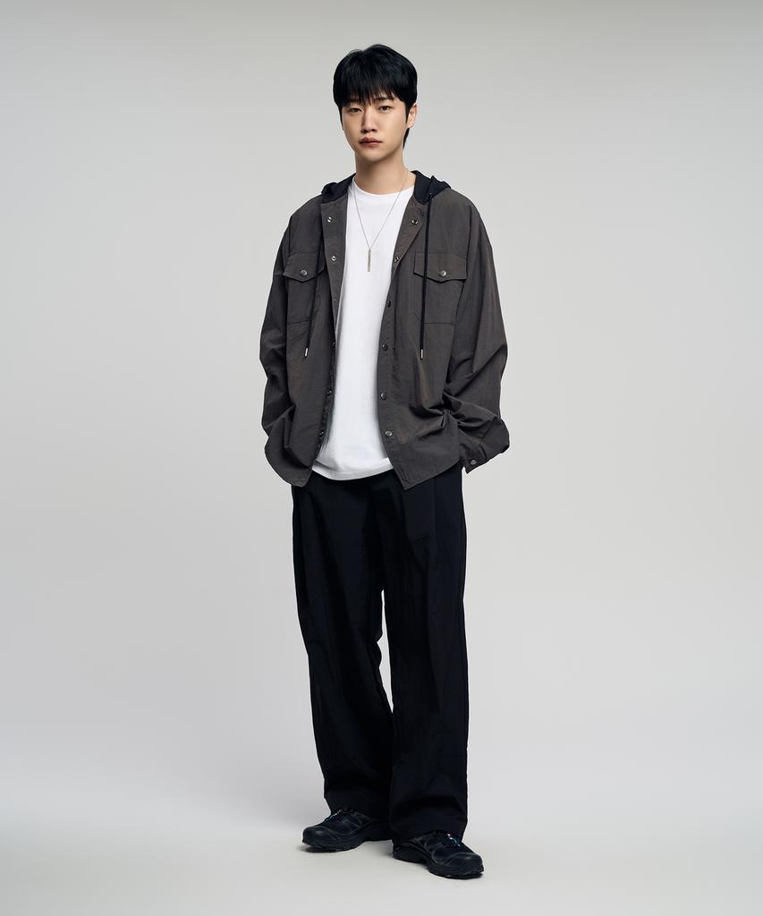 SLOW RECORD HOUSE Nylon Hoodie_Charcoal