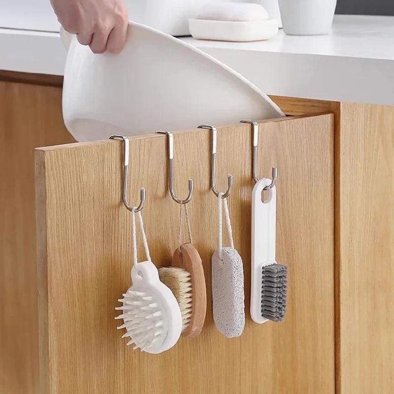 304 Stainless Steel Hook Double S-shaped Non Perforated Hanging Clothes Hook Cabinet Door Hanging Rack Multi-purpose Wall Hanger