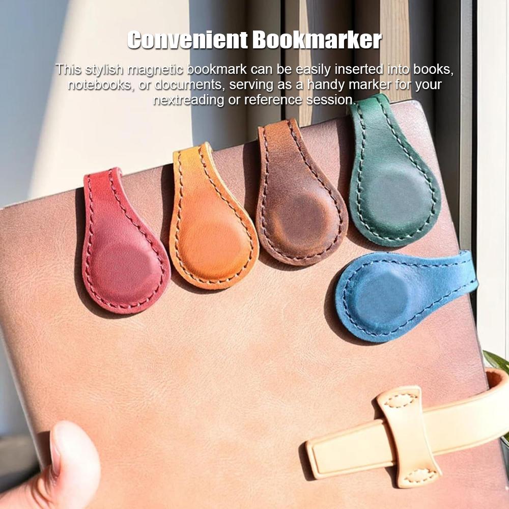 Magnetic Bookmark PU Leather Book Marker Clip Vintage Notebook Marker DIY Bookmarks for Men Women