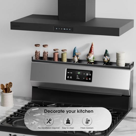 Extendable Spice Rack for Stove Magnetic Carbon Steel Spice Organizer Adjustable Length Tool-Free Installation Stove Top Shelf for Kitchen Countertop