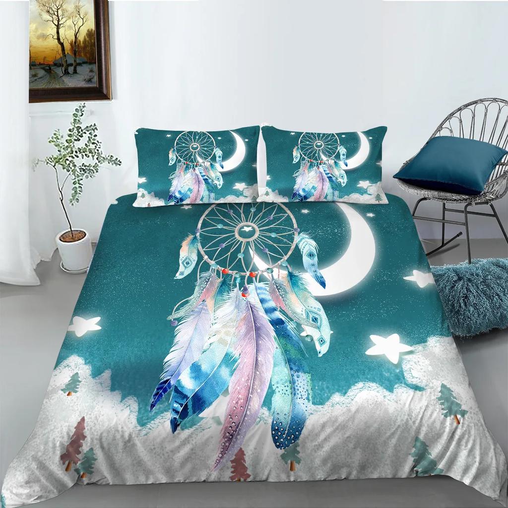 Colorful Dream Catcher Fish And Feather Dreamlike Duvet Cover Boho Polyester Quilt Cover For Girls Women For Bedroom Decorations