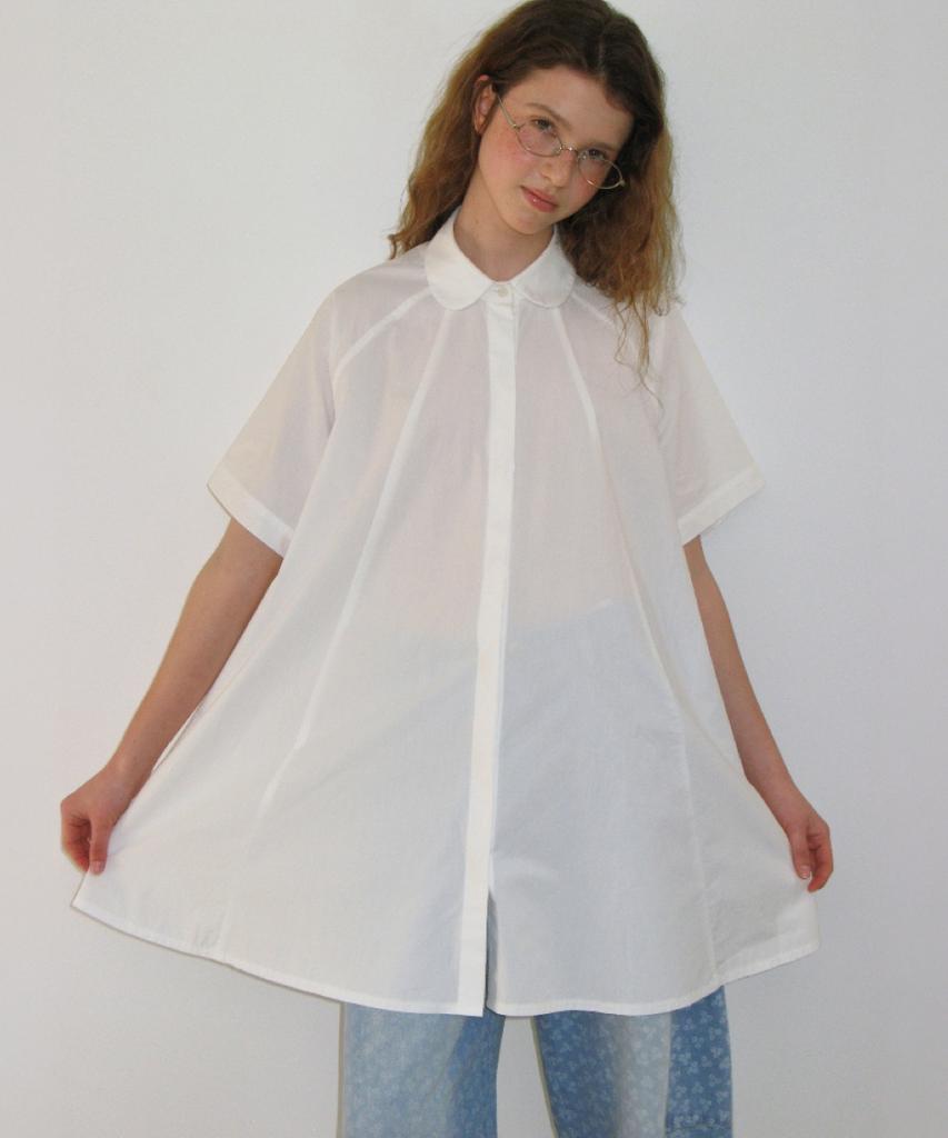 Ronron A Line Collar Shirt Dress White