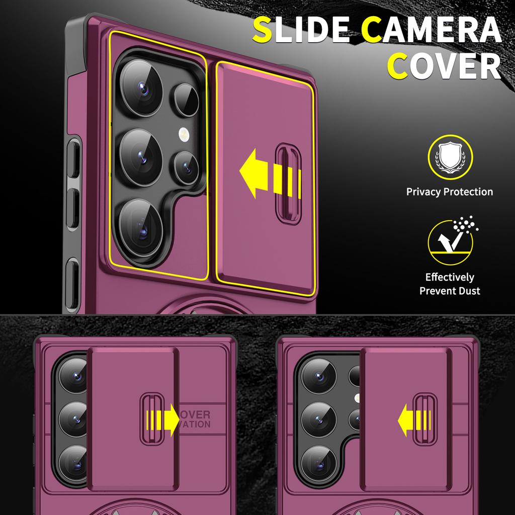 Case For Samsung Galaxy S26 S25 S24 S23 S22 S21 Ultra Plus S25FE S24FE S25Edge Magnetic Holder Slide Camera Protect Armor Cover