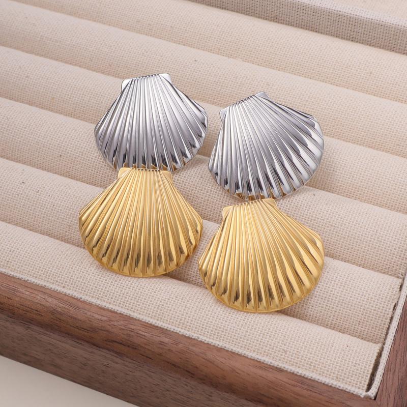 Stainless Steel Big Shell Stud Earrings for Women Cute Geometric Gold Plated Earrings Summer Beach Jewelry Gift
