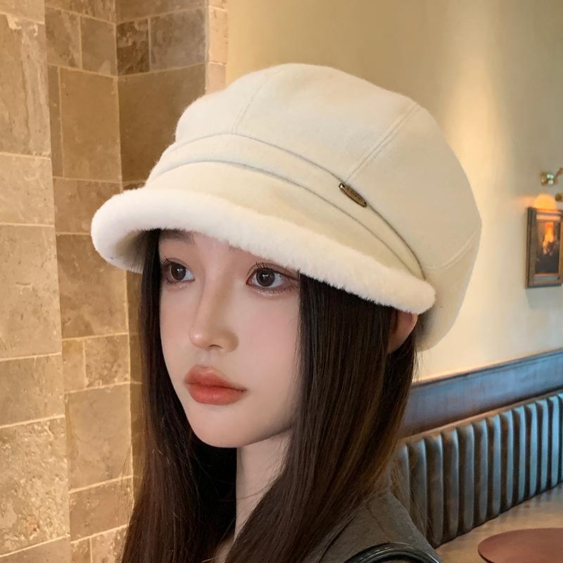 Fisherman Hat Women's Autumn and Winter New Fashion Revealing Small Versatile Basin Hat Plus Velvet Warmth Ear Protection Octagonal Hat Trendy