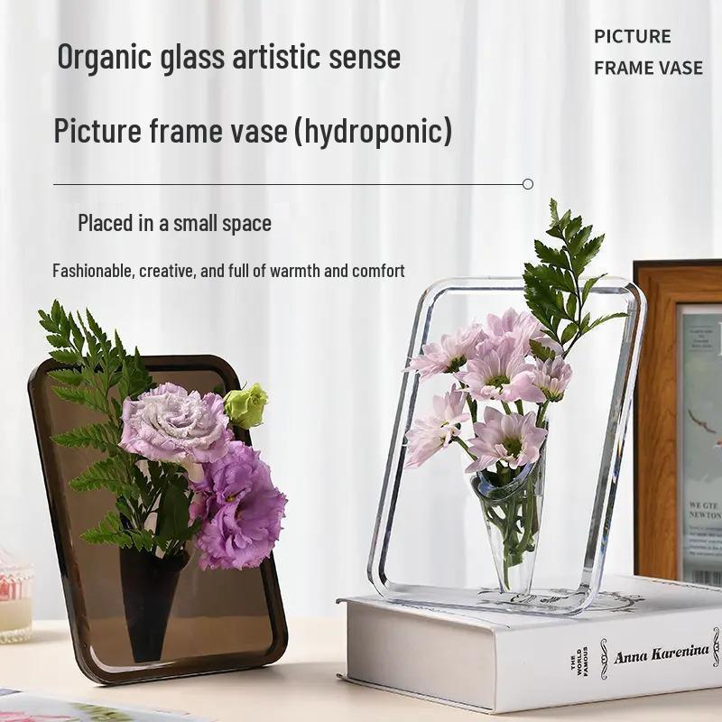 Acryl-Fotorahmen-Vase für frische oder getrocknete Blumen - Kreative florale Kunstdekoration