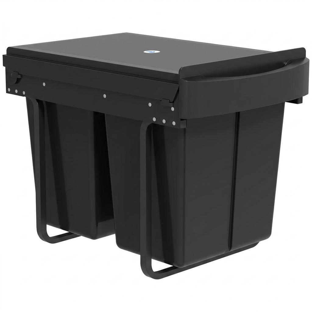 Sliding Under-Sink Waste Bin, 2 x 20 L, Removable Buckets, 52 x 33.5 x 41 cm, Black
