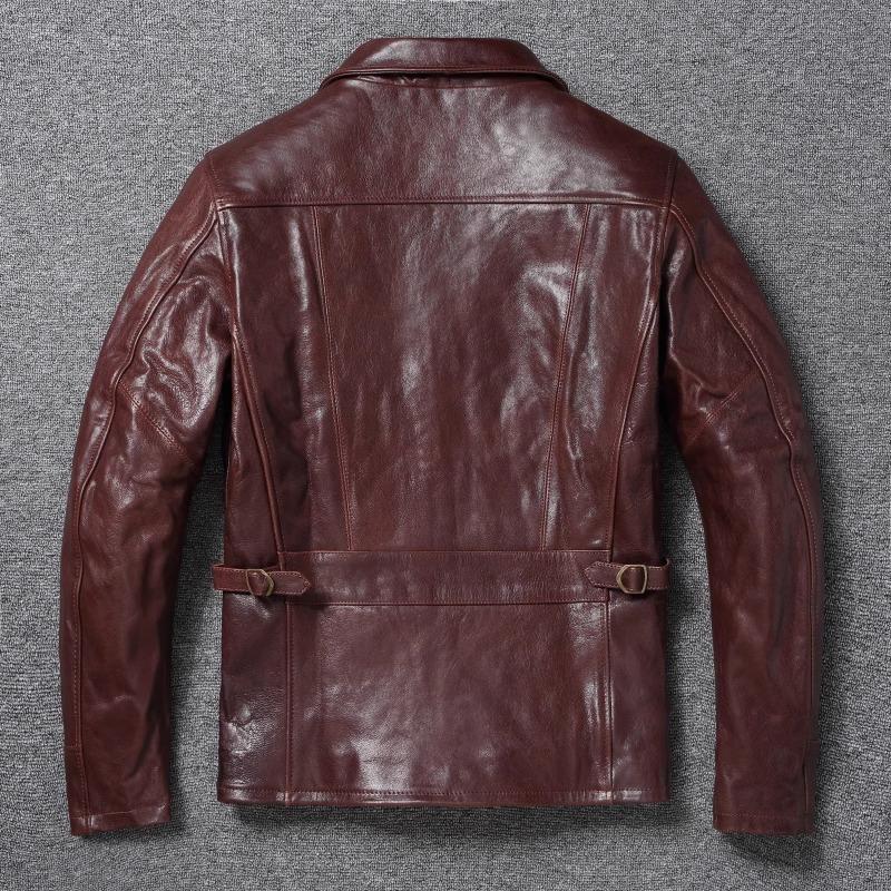 Chinese Size Classical 1930 Style Men Leather Jacket Uncoated Natural Goatskin Leather Soft Slim Spring Autumn