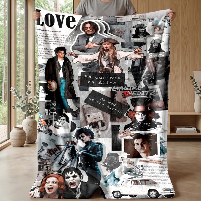 Coperta in Flanella Stampata Johnny Depp Calda e Accogliente, Amica della Pelle, Plaid per Divano, Letto, Uso Quotidiano Indoor