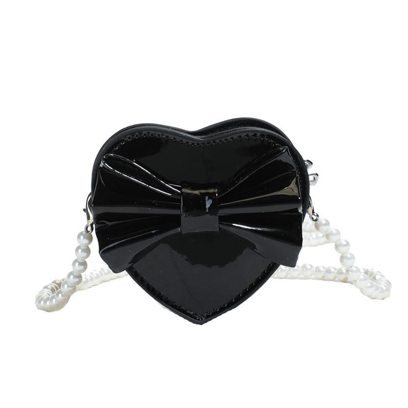 Heart Mini Shaped Bow Pearl Chain Bag With Zipper Closure For Daily Use Casual