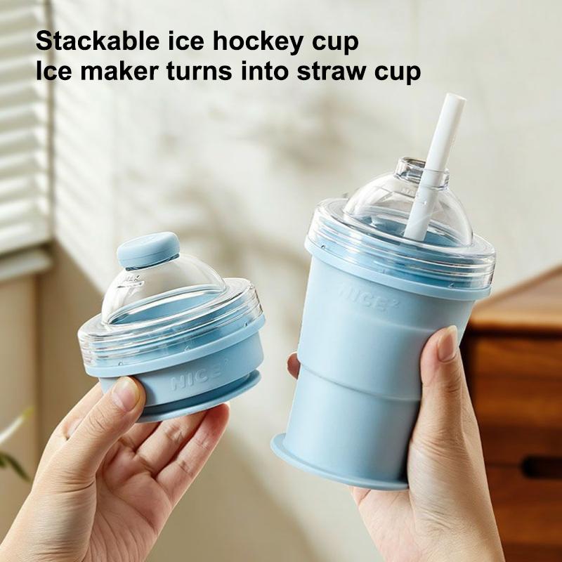 Portable Collapsible Ice Ball Cup with Straw in Silicone for Summer Outdoors