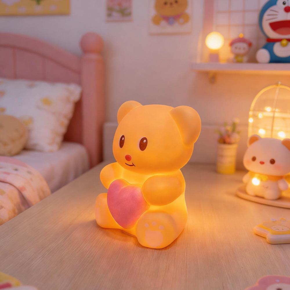 Charming Heart Bear Night Light - Cute Cartoon Festival Gift for Kids' Birthdays and Creative Atmosphere Decoration.