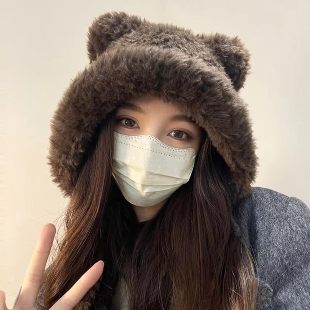 Cold-proof Knitted Woolen Hat Bear Ear Ear Protection Cap Fashion Beanies Cap  Outdoor