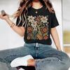 Women's Casual and Fashionable T-shirt with Plant and Floral Pattern Printed Round Neck and Short Sleeves