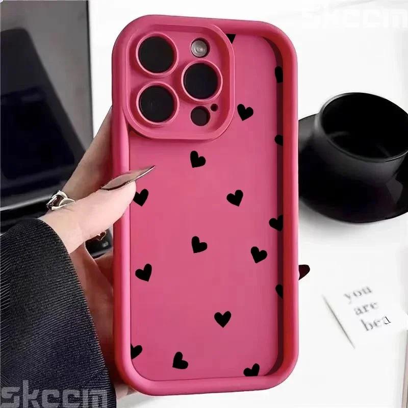 Phone Case For iPhone 16 15 13 14 Pro Max 11 12 13 7 8 16 Plus XR X XS Max SE2022 Love Heart Print Matte Soft Shockproof Cover