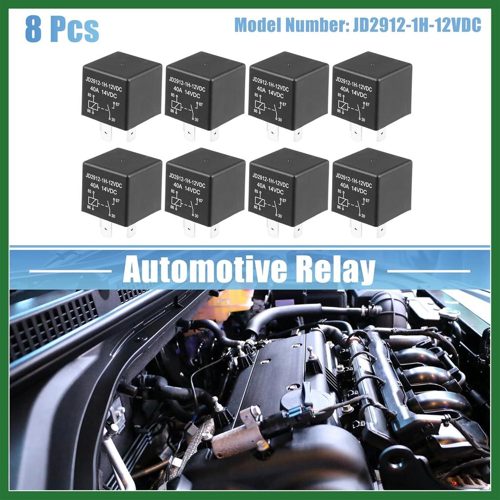 Motoforti 8 Pcs Car Relay 4 Pin 12V 40Amp SPST Model JD2912-1H-12VDC 40A 14VDC Automotive Relay Switches Long-Lasting