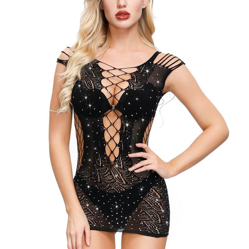 Women Sexy Lingerie Mesh Nightwear Sheer Fishnet Nightgowns Hollow Out Sleepshirts