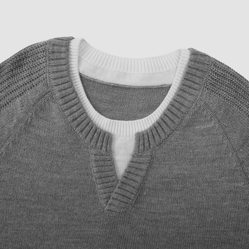 Semir Men's Winter Faux Two-Piece Round Neck Patchwork Knit Sweater