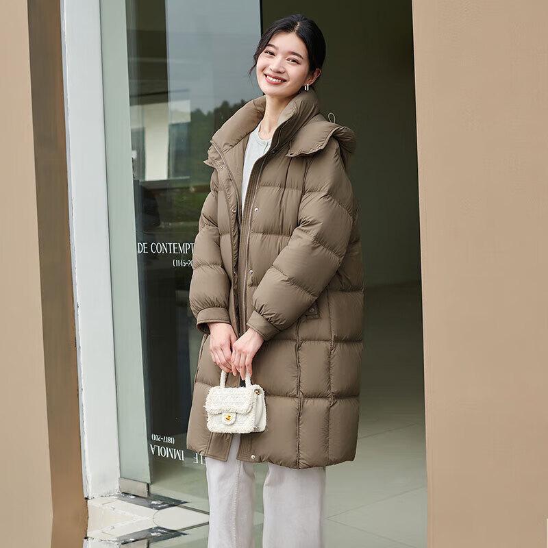 Tanboer Women's Mid-length Hooded Loose Fit Thick Warm Down Jacket TW236832