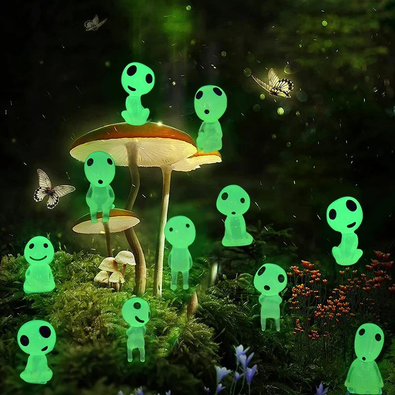 10Pcs Luminous Resin Ghost Figures Miniature Alien Decor for Aquarium DIY Terrarium Halloween Garden Micro Landscape Decorations